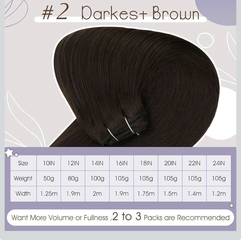 Full Shine 16″ Remy Human Hair Extensions Sew In Weft Dark Brown 105g – Open Box