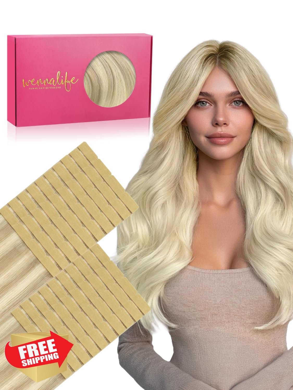 Wennalife 8cm 14″ Ombre Ash Gold Platinum Tape In