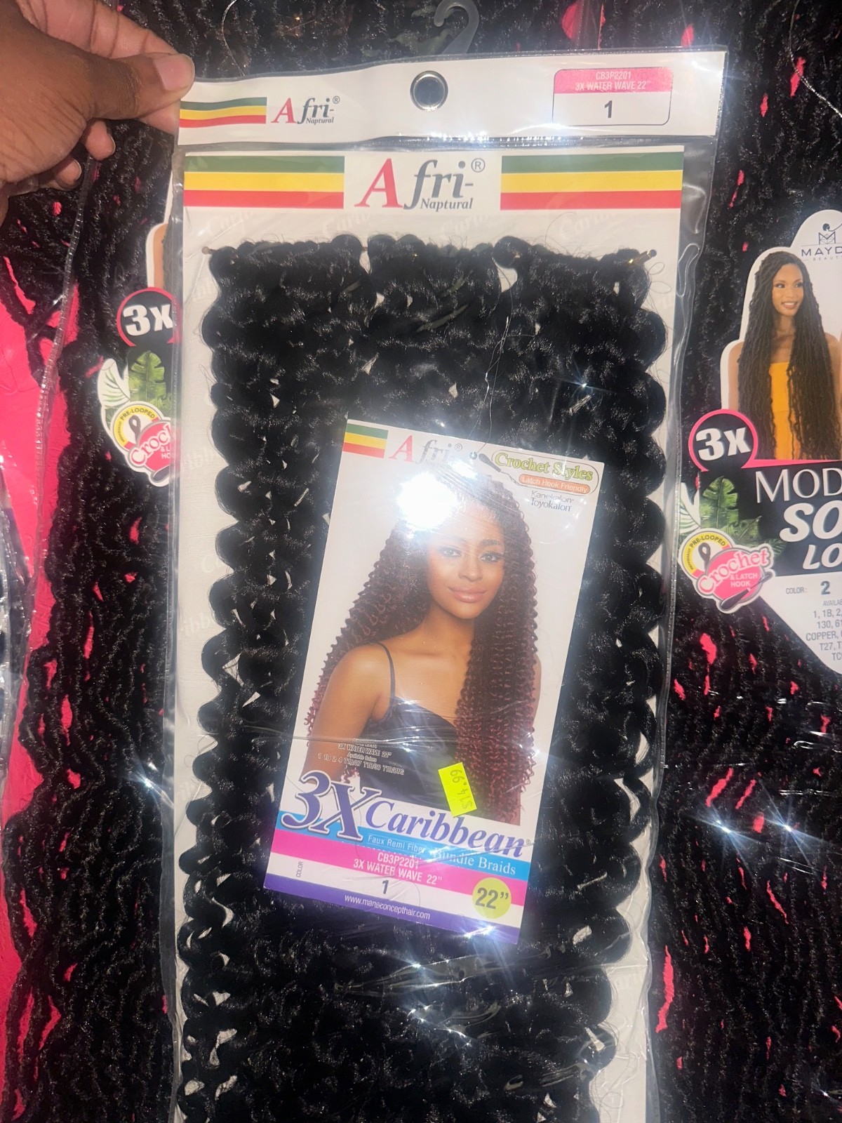 Afri natural crochet style Caribbean black bundle braids 22in