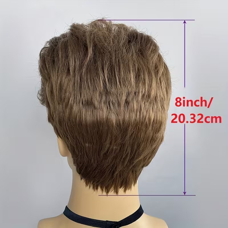 Men Wig Brown Layered Short Beanie Hairpiece Universal Male Cosplay Glueless Wig