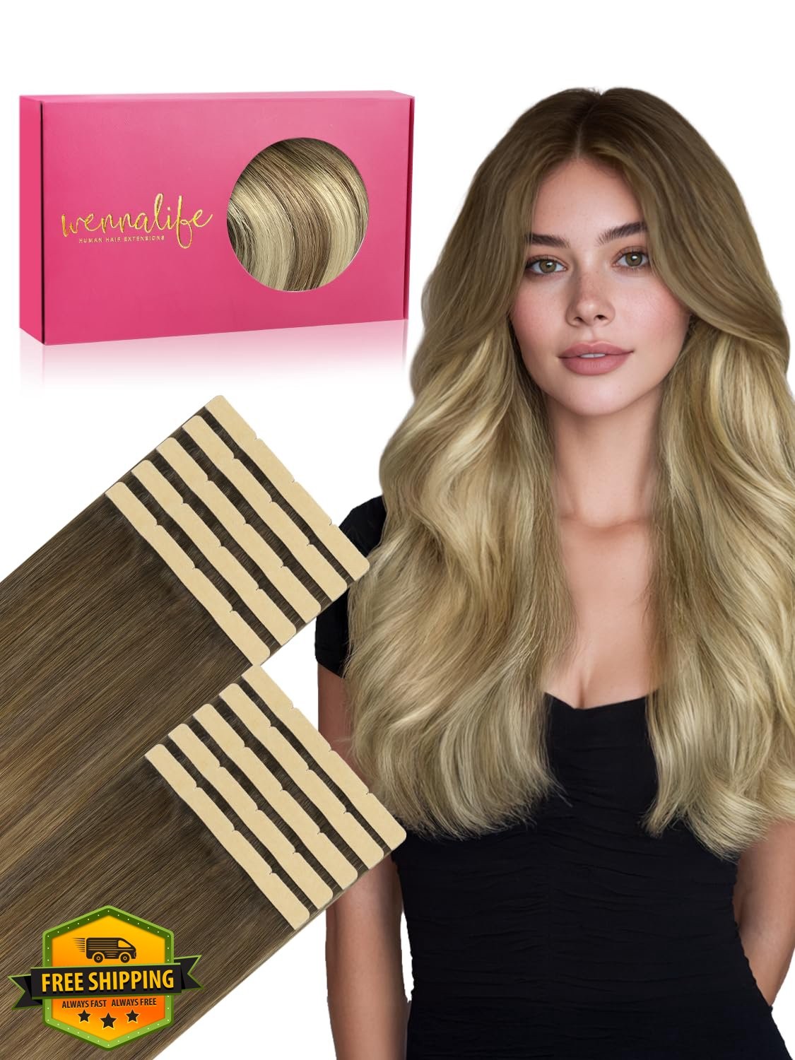 Wennalife 8cm 14″ Ombre Walnut Ash Blonde Tape In