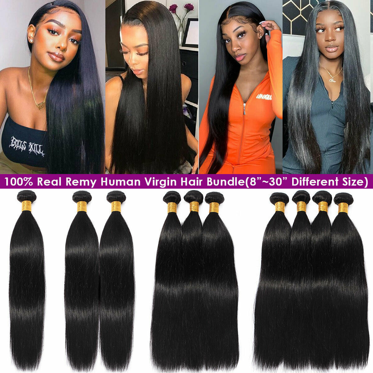 Straight Body Wave Peruvian Virgin Human Hair Bundles Extensions Weave Weft 8-30