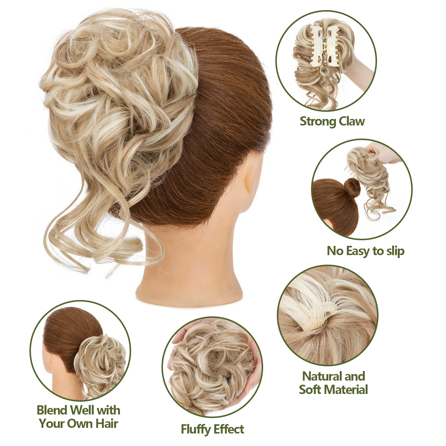 10″ Scrunchie Claw Clip in on Hair Buns Updo False Hair Pieces Ponytail AS Human