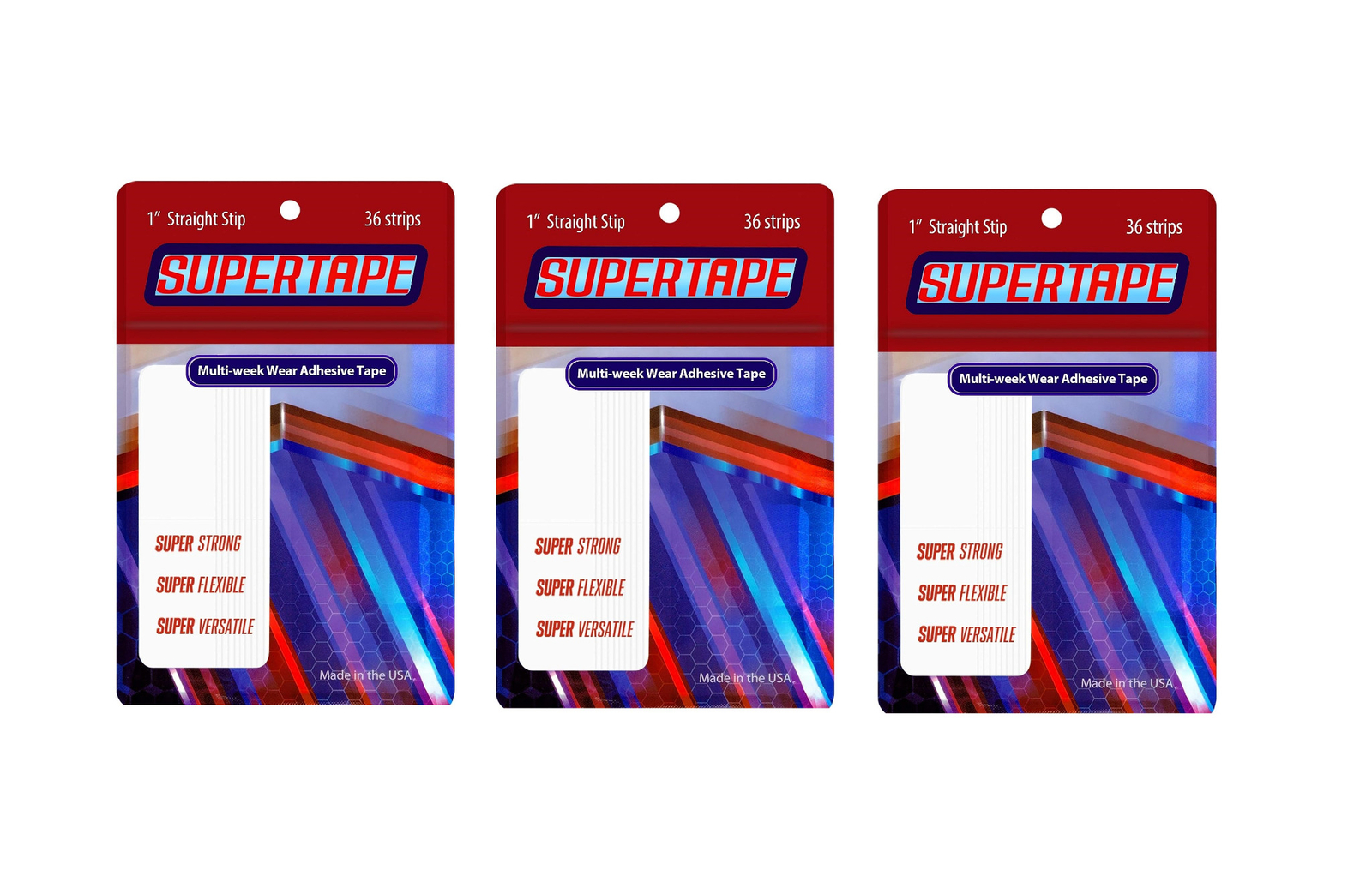 SUPERTAPE STRAIGHT STRIP 1″ X 3″ DOUBLE SIDED ULTRA HOLD TAPE LACE WIG 3 PACKS