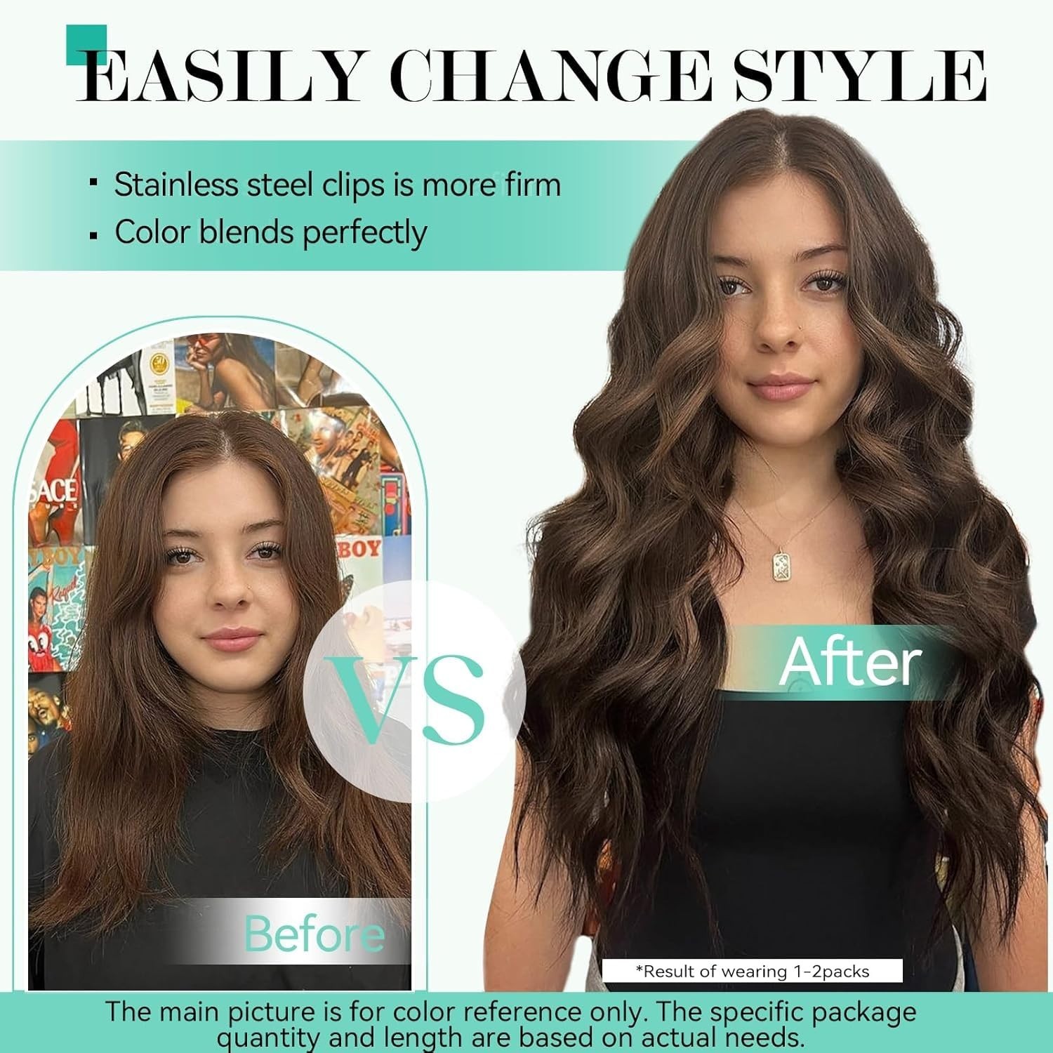 22″ Medium Brown Clip-in Hair Extensions, 115g Real Human Hair, Soft Straight Re