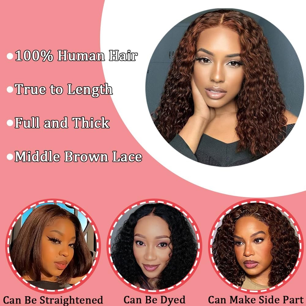 Pinketer Chocolate Brown Glueless Bob Wig Human Hair Wear And Go Deep Wave Wig