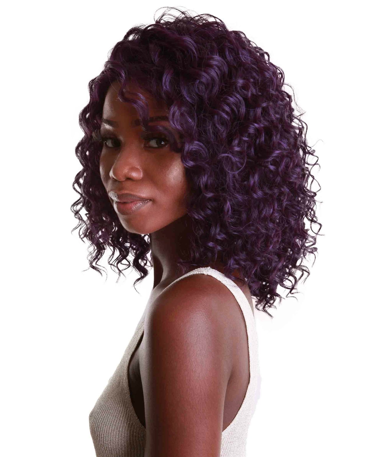 LUXLUXE Ada Curly 17.5 Inch Long 13×2.5 Hand-Tied Lace Front Wig, Violet Blende