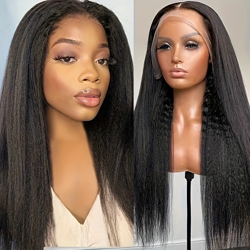 Kinky Straight Lace Front Wig Pre Plucked Natural Hairline 13×4 Black Hair Soft