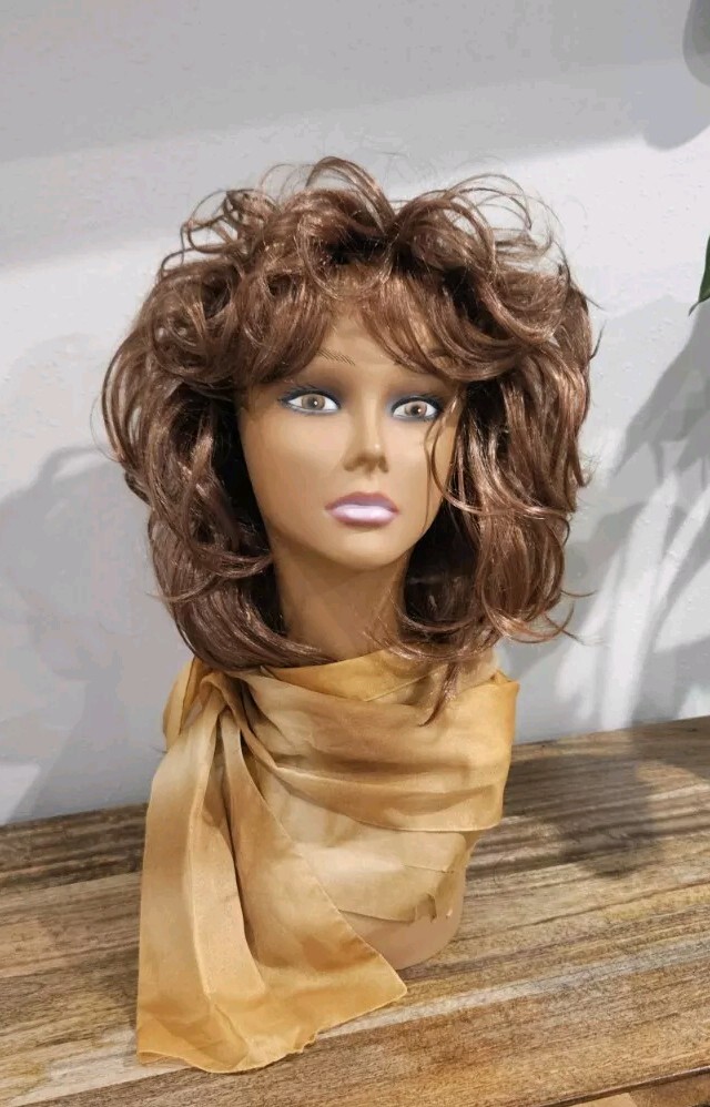 Shiny Red Brown Wig Medium Length Synthetic Hair 13″ Soft Layers