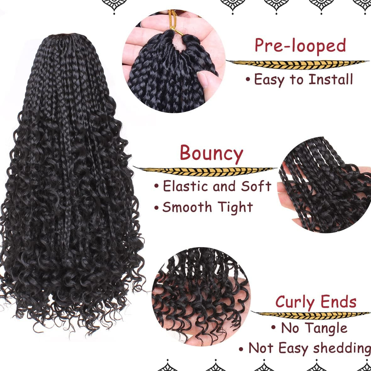 Beverlee Boho Box Braids 16 Inch 8 Packs Curly Ends Messy Pre-Looped Synthetic C