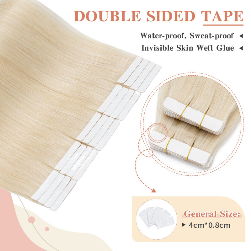 Tape In 12″-24″ Remy 100% Real Russian Human Hair Extensions Invisible Skin Weft