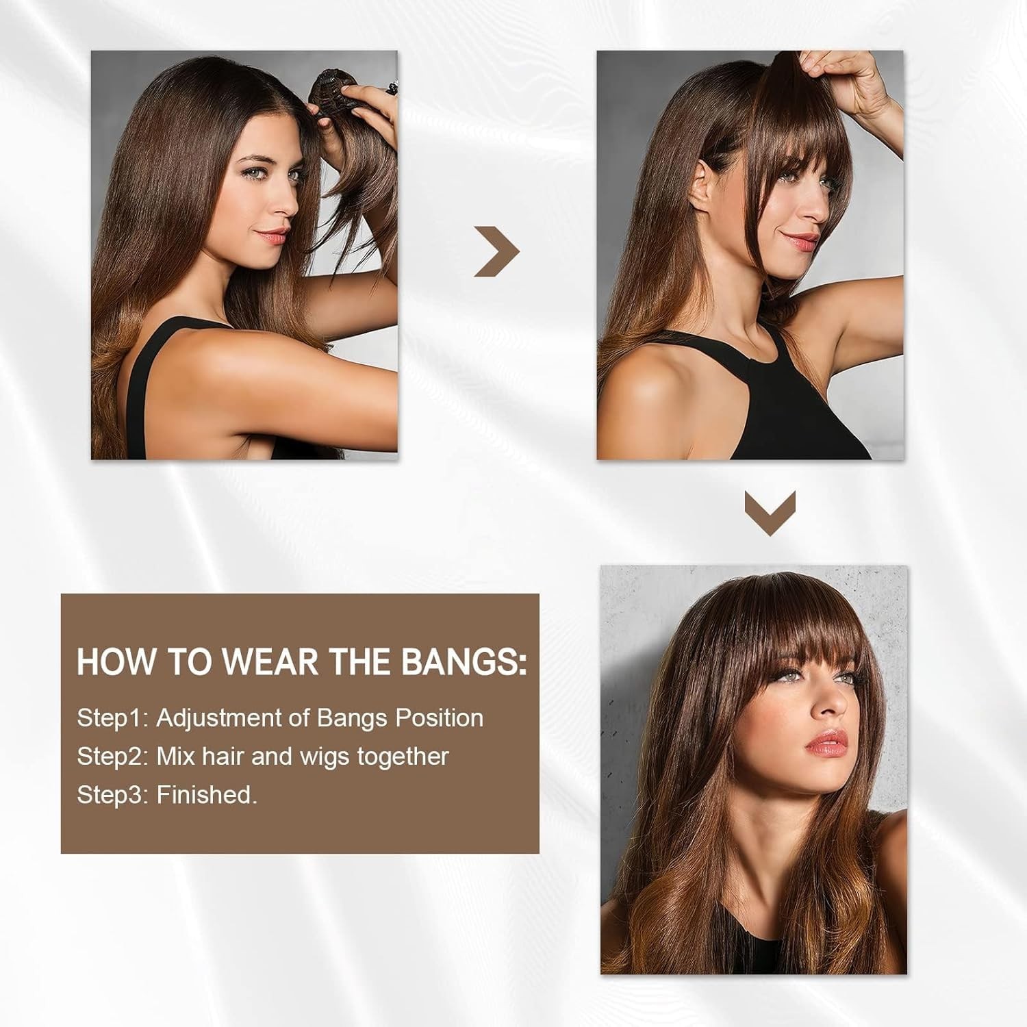 BOGSEA Clip-in Bangs 100% Human Hair with Temples for Women Dark Brown