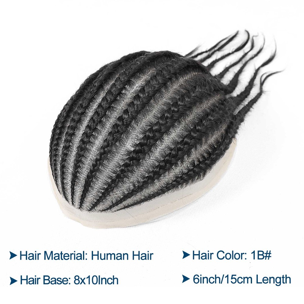 Cornrow Box Braided Afro Toupee Black Men Full Lace Human Hair Systems Male Unit