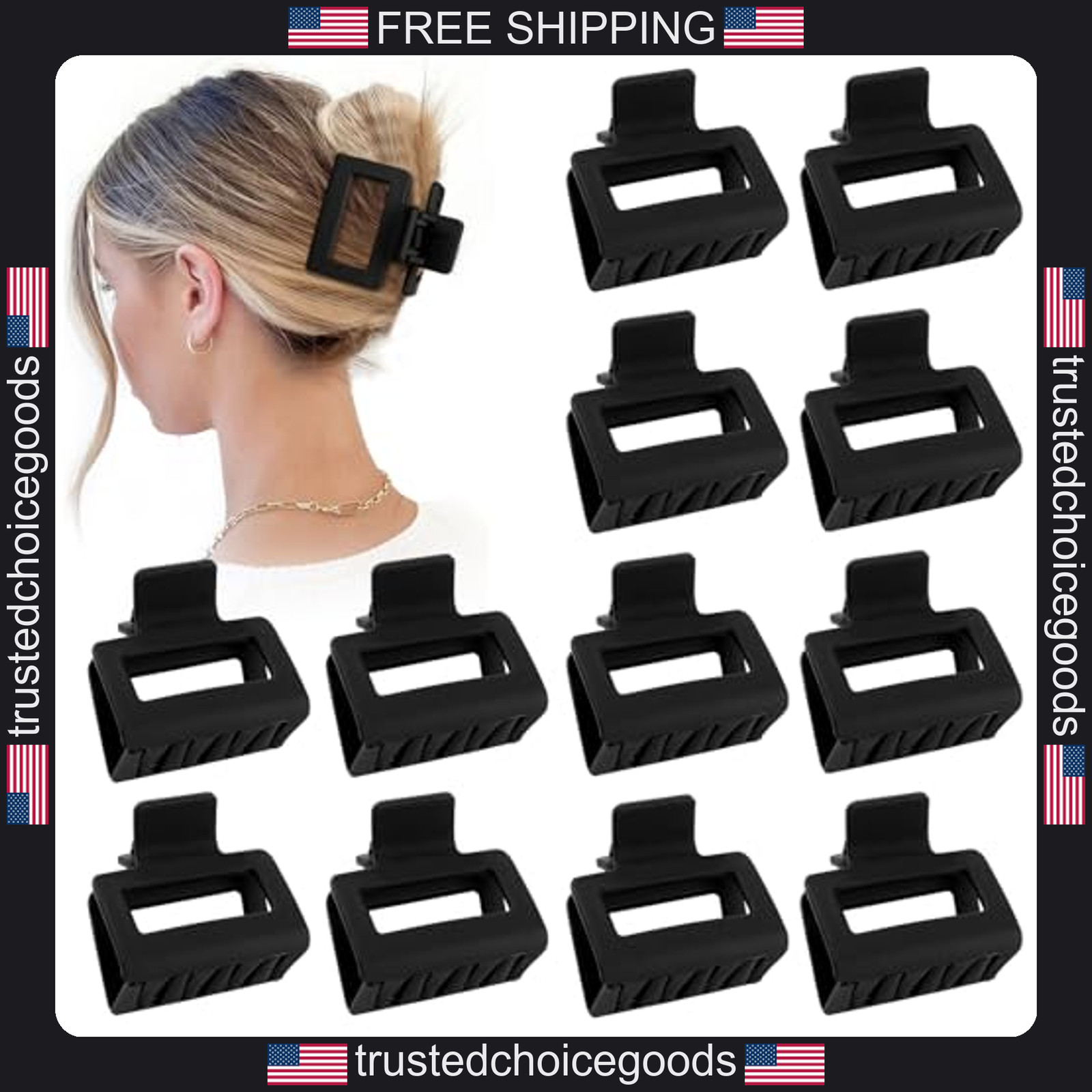 Sisiaipu 2 Inch Medium Hair Claw Clips 12 Pack Square Matte Acrylic for Thin