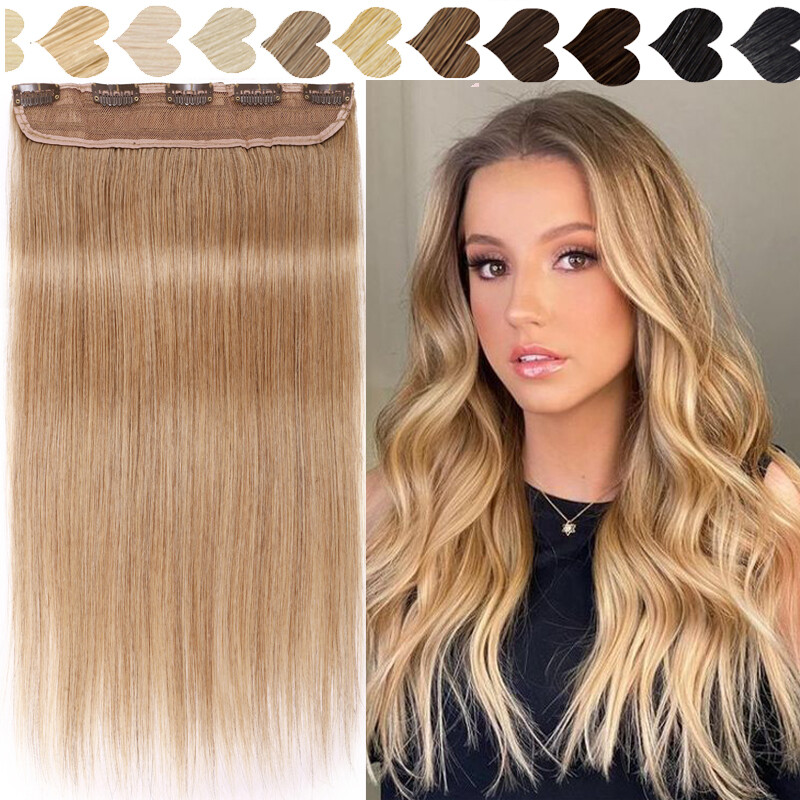 Russian Blonde 100% Human Hair Clip In Real Remy One Piece Weft 3/4 Full Head 18