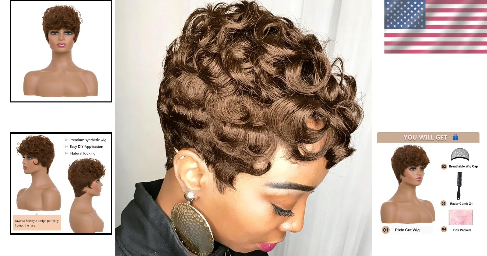 Stylish Short Curly Pixie Wig for Black Women – Includes Free Accessories
