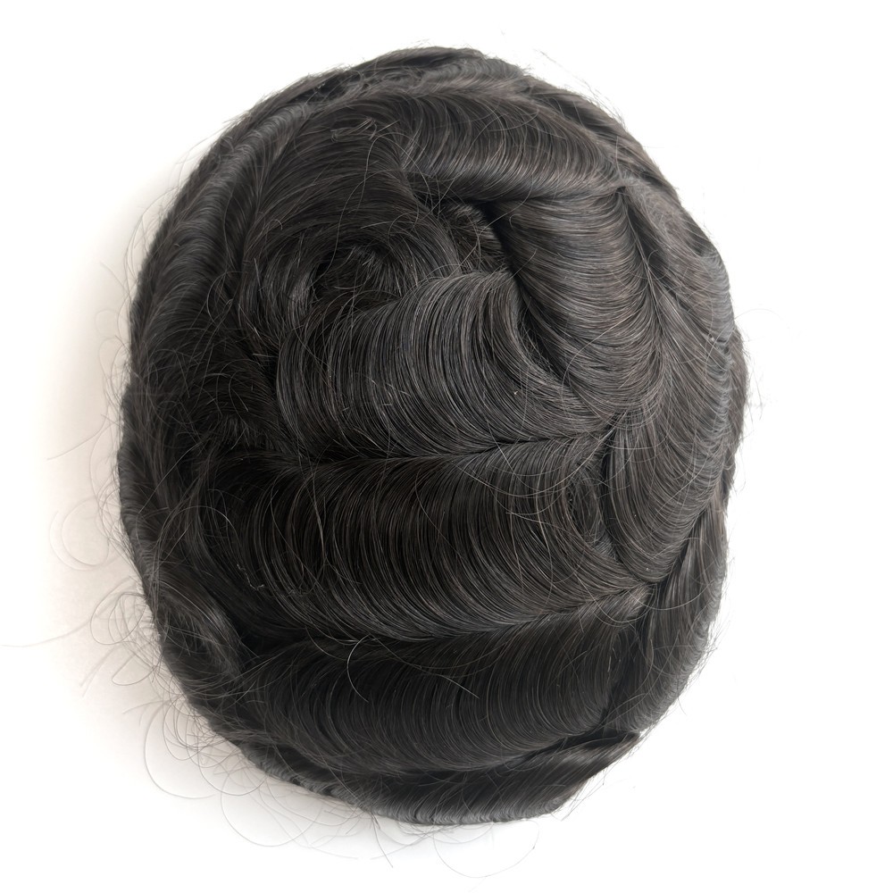 Toupee Mens India Human Hair Replecement System Fine Mono Poly Coating Hairpiece