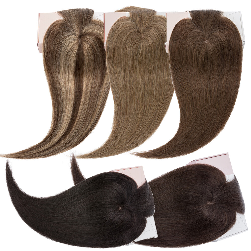 US CLEARANCE 100% Real Human Hair Clip In Top Topper Remy Piece Silk Base Toupee