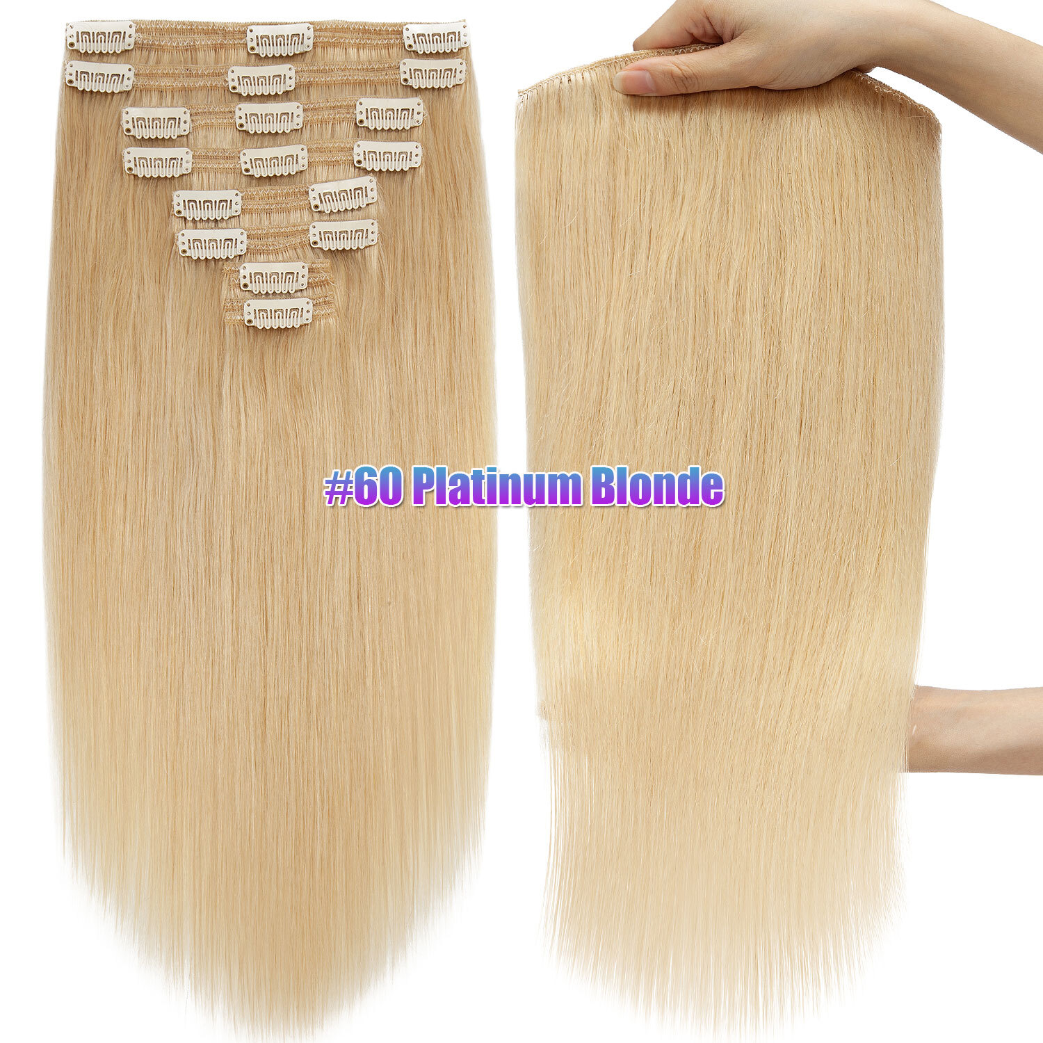 100% Real Soft Double Weft Clip In Remy Human Hair Extensions Full Head Thick US