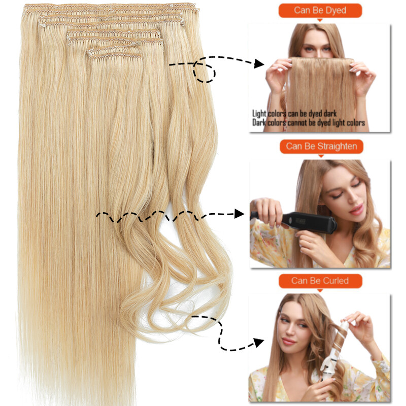 Thick Wavy Double Weft Clip In Full Head Real Remy Human Hair Extensions 8PCS