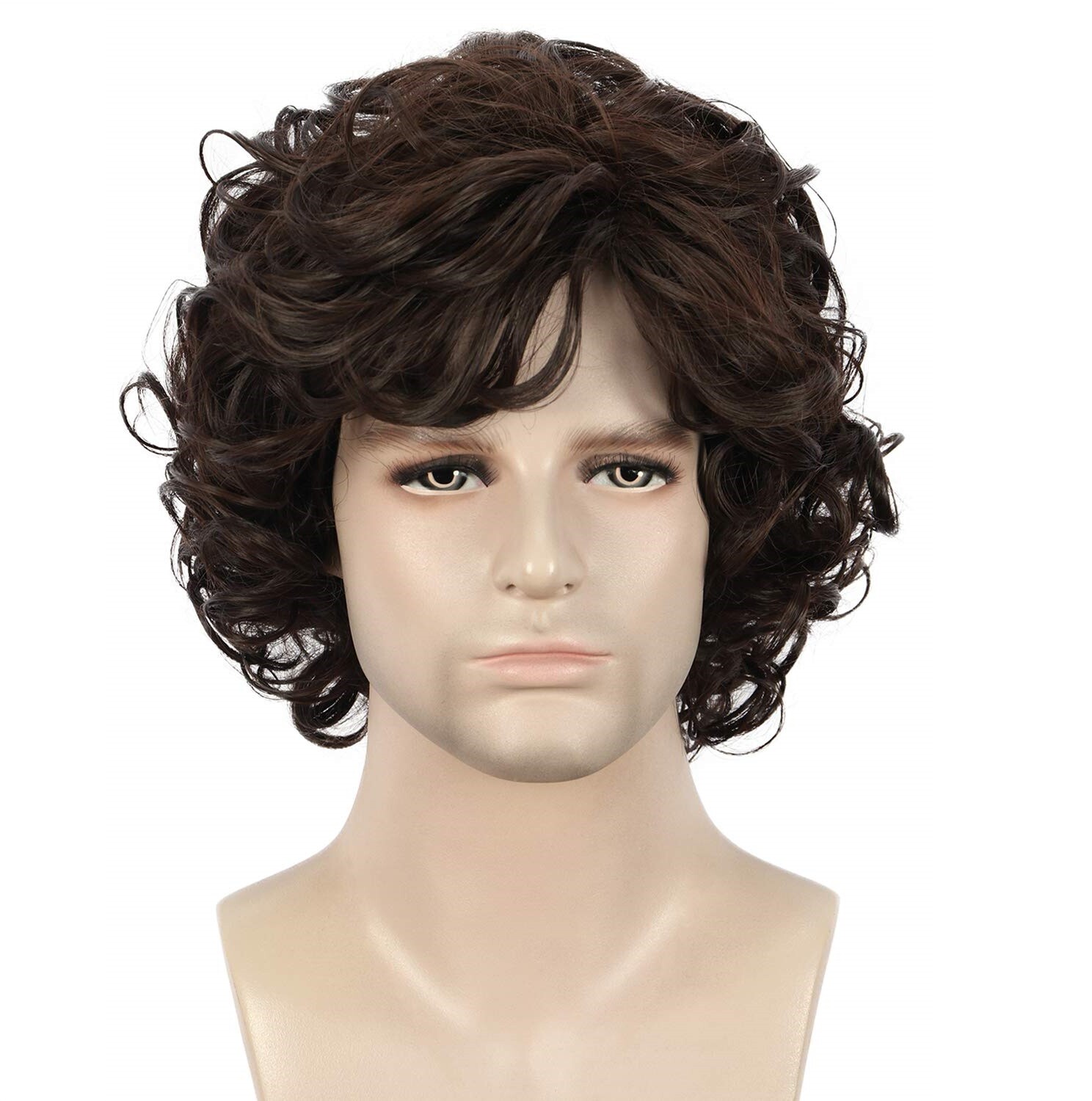 Men’s Short Brown Wig Synthetic Hair Smooth Natural Men’s Curly Wig Synthetic US