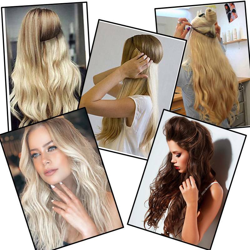 Thick Hidden Weft Wire In One Piece Remy Human Hair Extensions No Clip Balayage