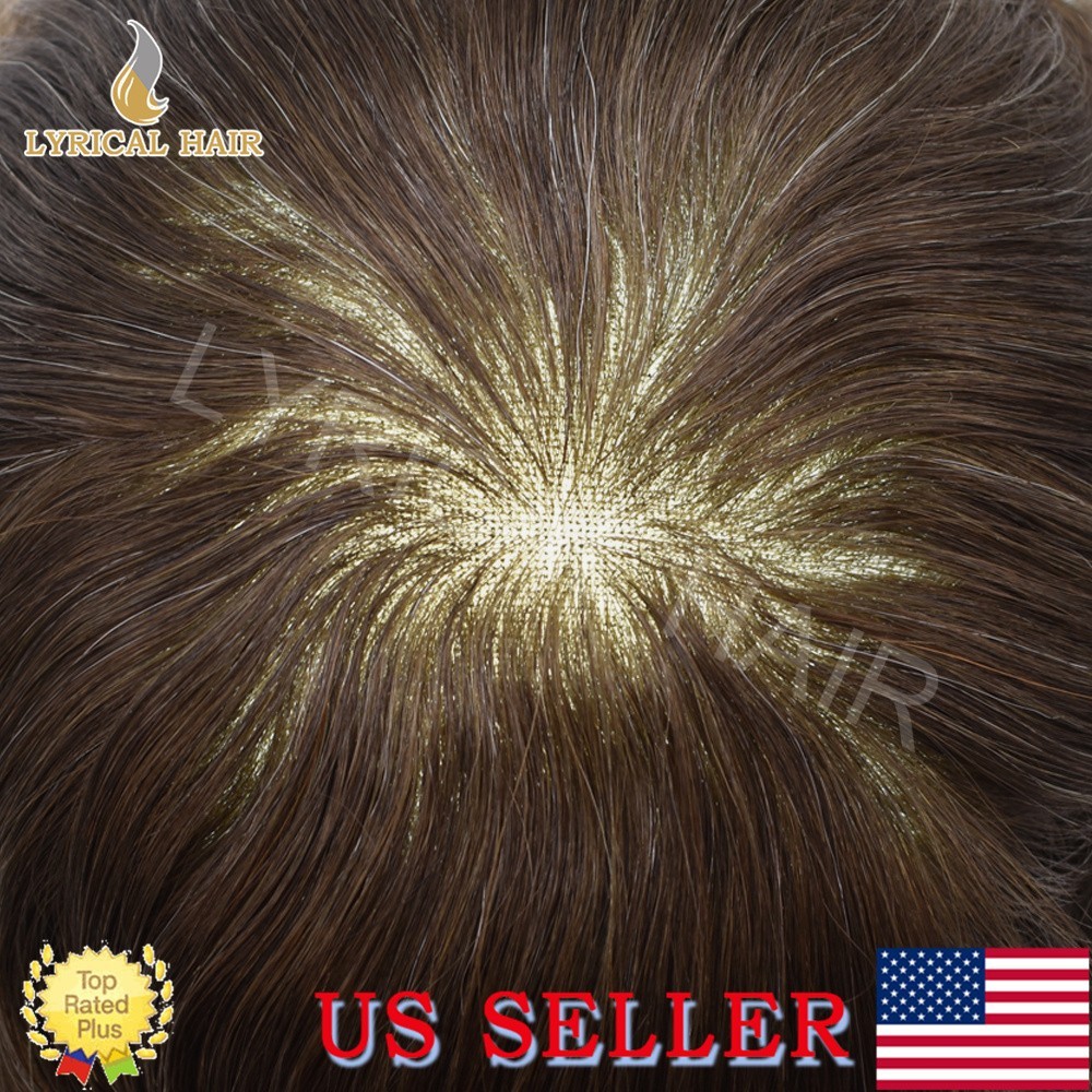 US Men’s Toupee French Lace PU Human Hair Invisible Hairpiece Replacement System