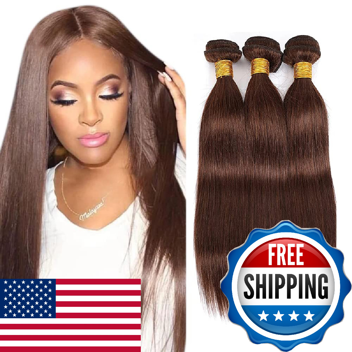 Heumhrn 4 Brown Bundles Human Hair Chocolate Straight Bundles 22 24 26 Inch