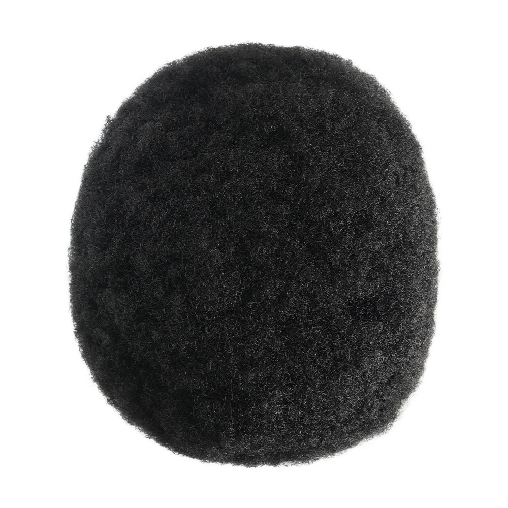 Mens Toupee Human Hair Afro Curl 4mm Full Lace Wig for Men Black Hair System #1B