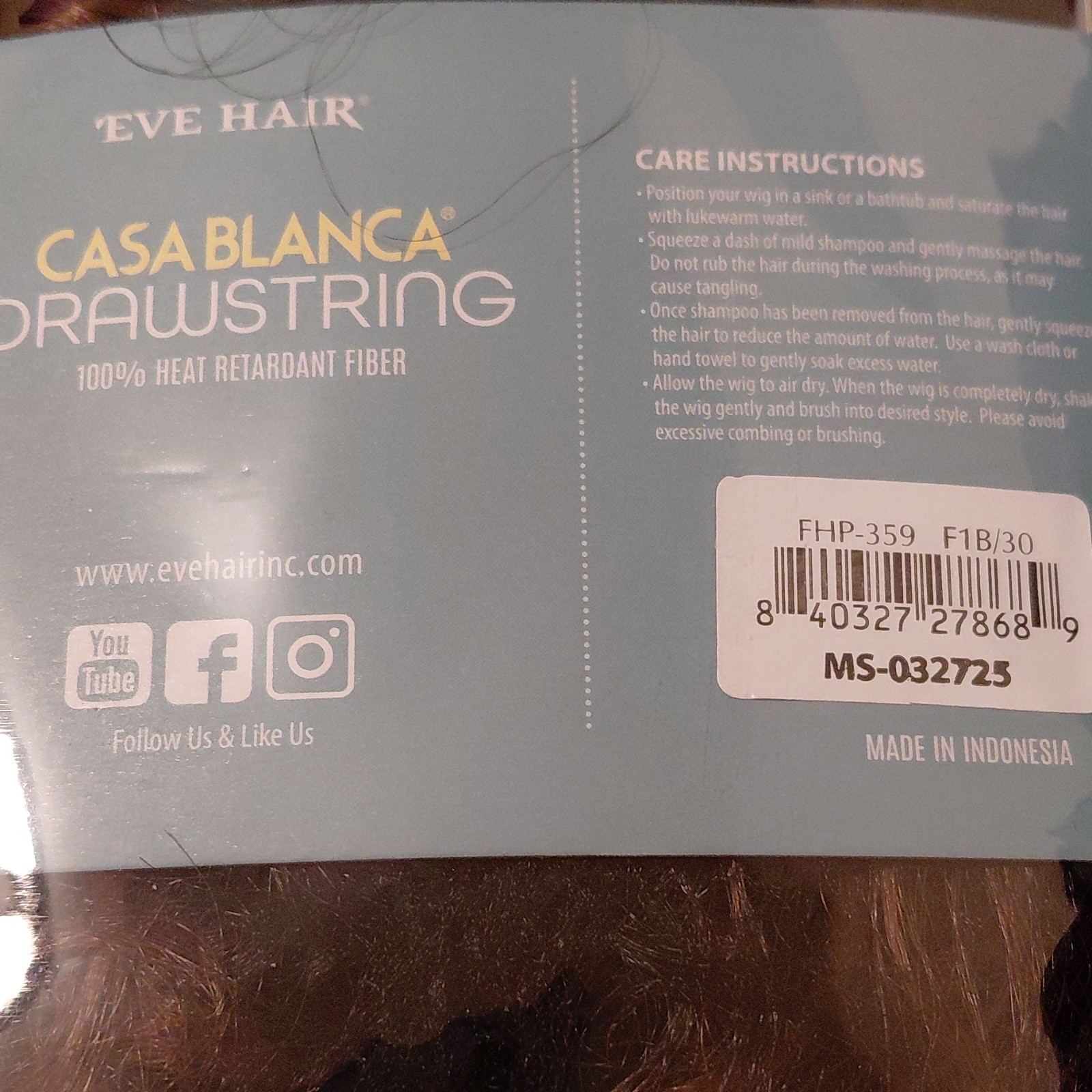 EVE HAIR Casablanca Drawstring Wig Curly Free-Part F1B/30 14in FHP-359