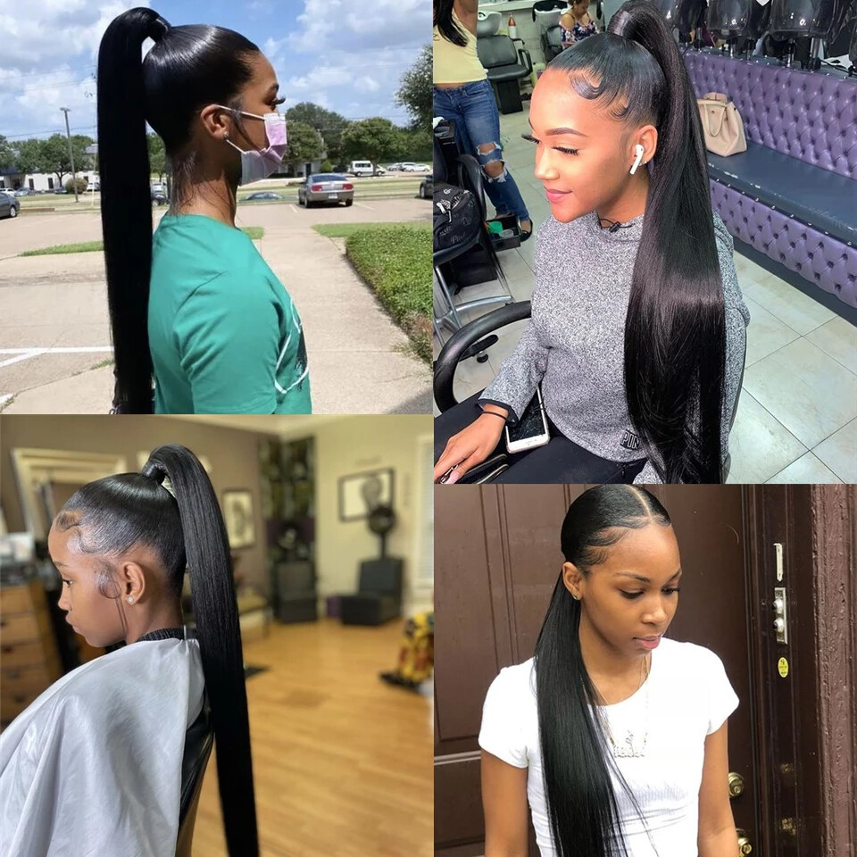 Wrap Around Clip In Ponytail 100 Human Hair Deep Wave Straight