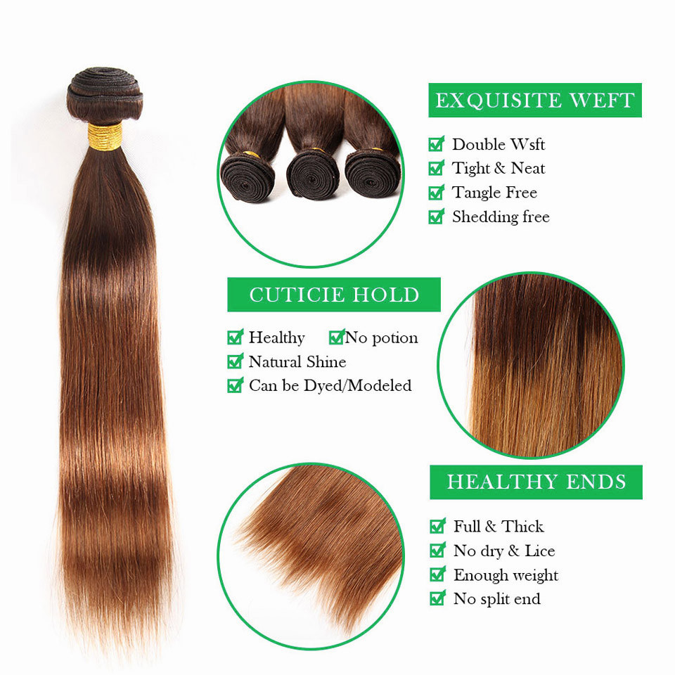 Straight Sew In Hair Weave Extension 100 Human Brown/Copper #4/30 One Ali Bundle