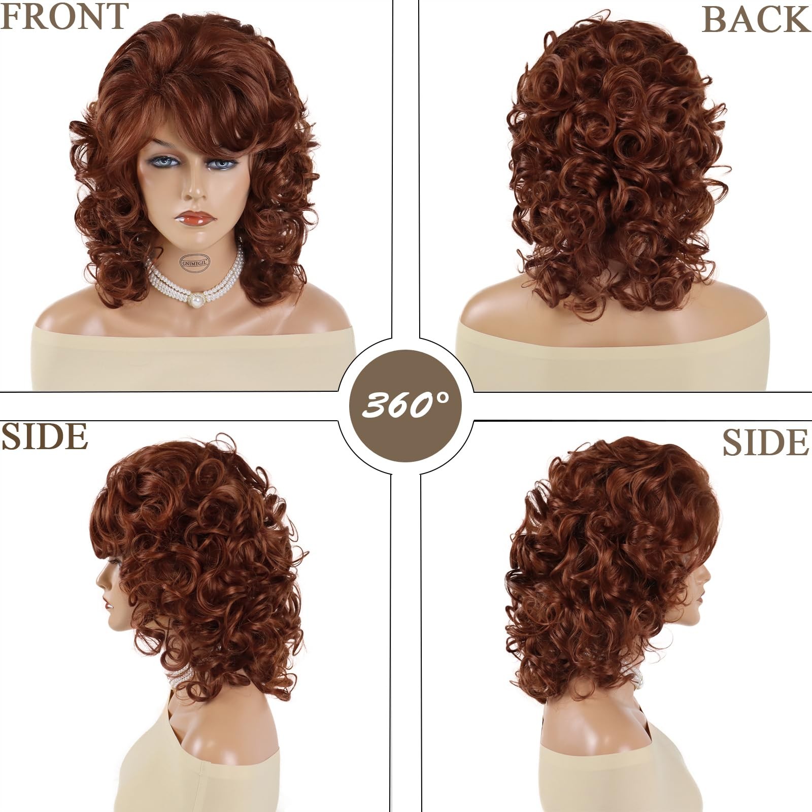 GNIMEGIL Shoulder Length Wigs For Women Auburn Curly Wig With Bangs Loose Wav…