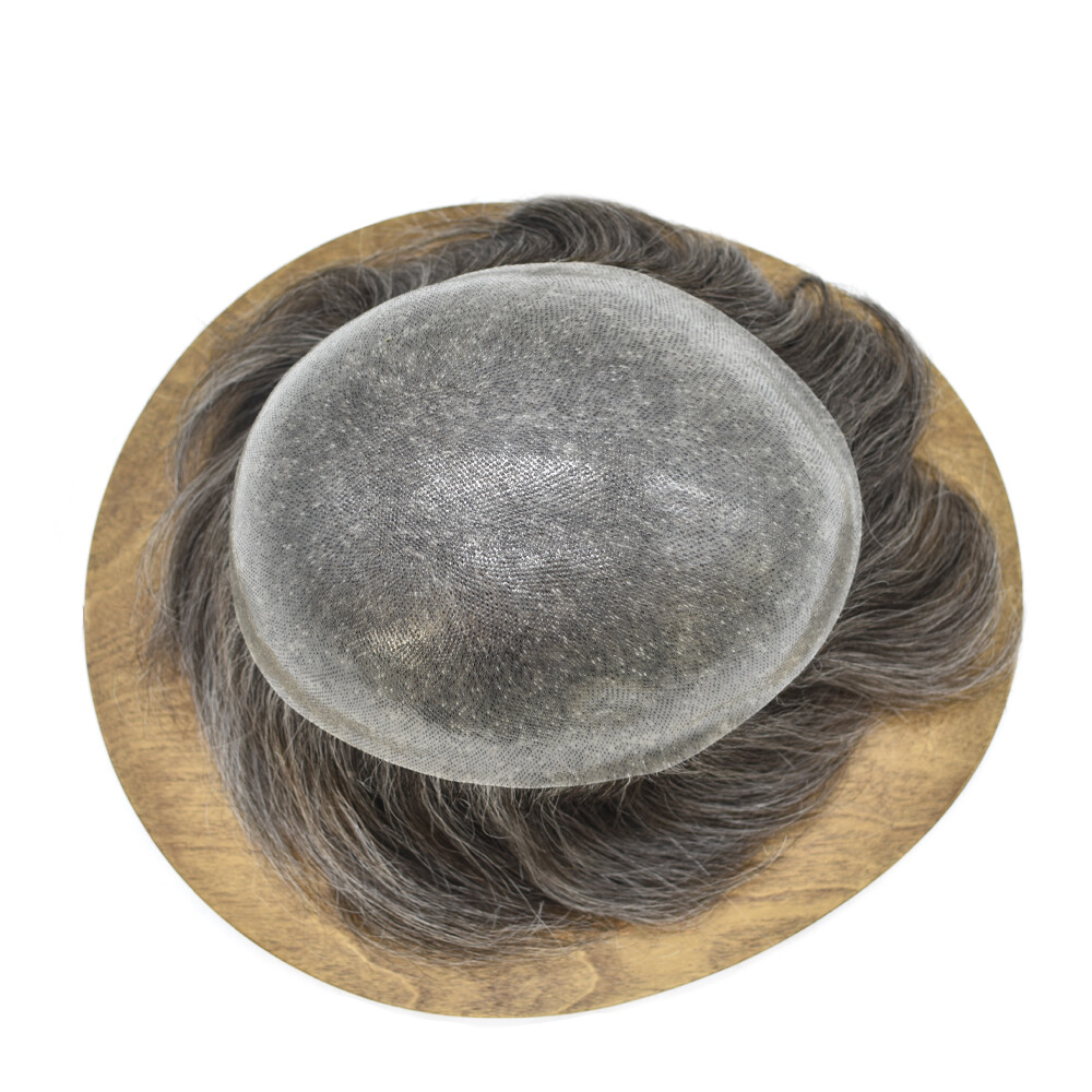 Full Poly Mens Toupee All Skin Pu Hair Replacement System for Men Hand Tied Wig