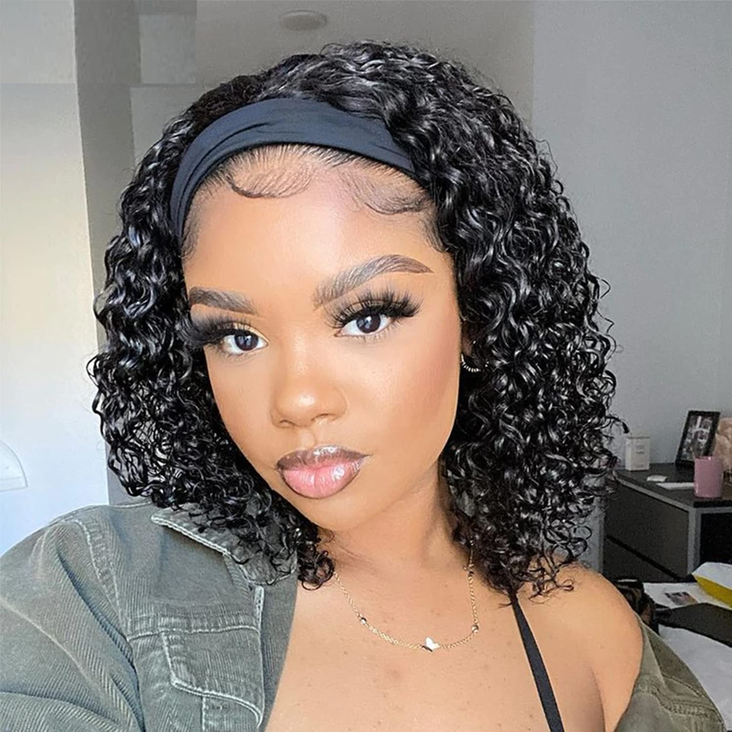 AISI Headband Wig Human Hair Curly Wave Headband Wigs for Black Women Brazilian