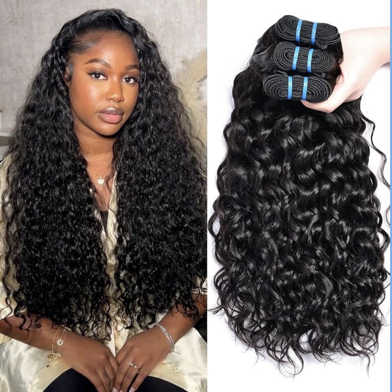 Water Wave Human Hair 121416 Bundle, 300g Total