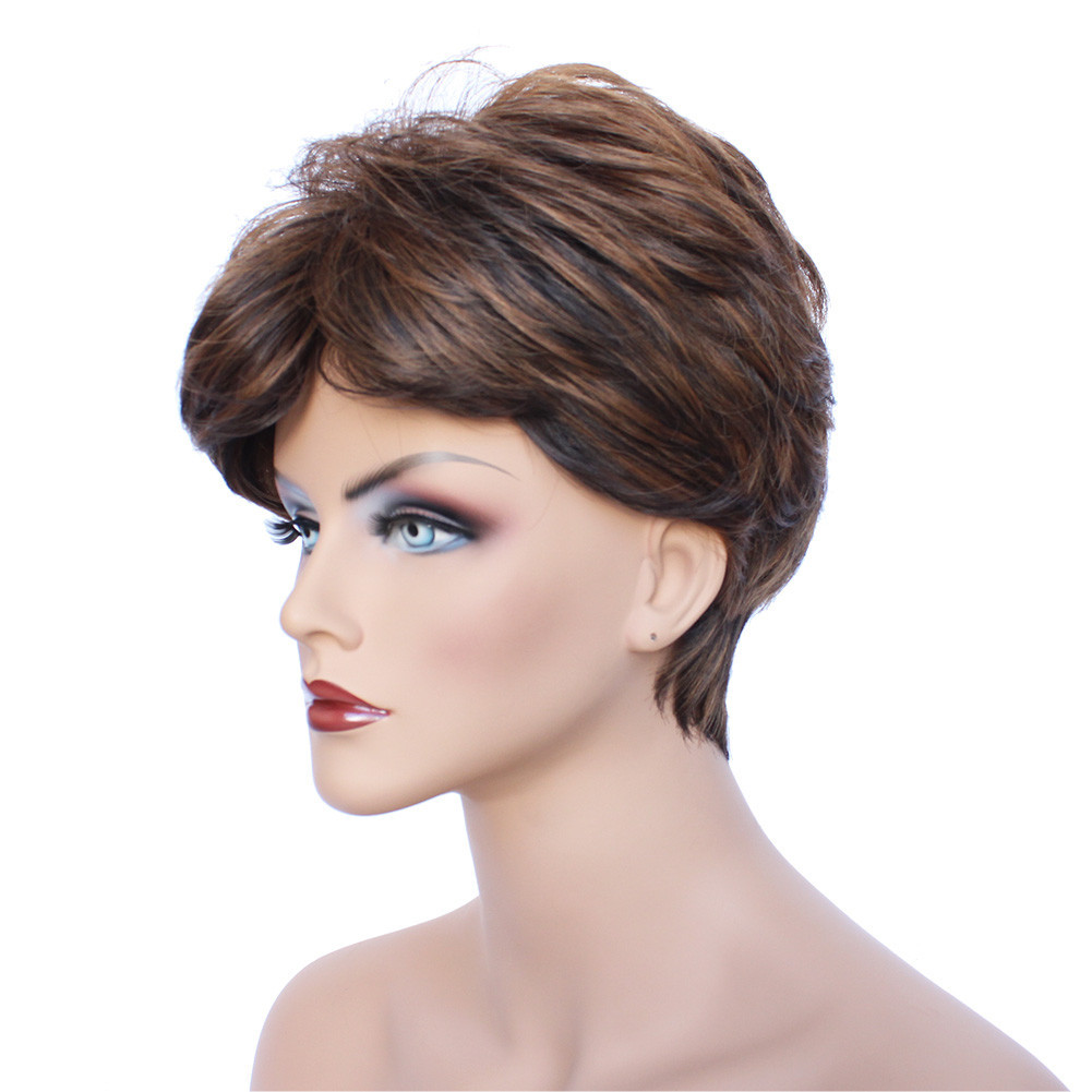 Classic Cap women Synthetic Curly Wavy Short Dark Brown full wig HengFeng SHL21