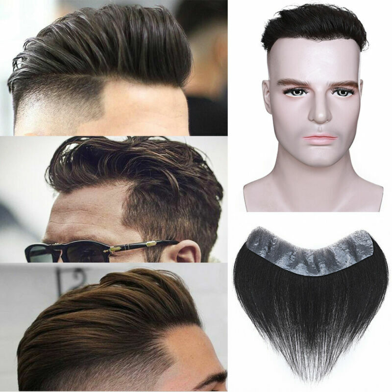 Front Toupet Mens Toupee Human Hair Replacement System PU Base Poly Hairpiece US