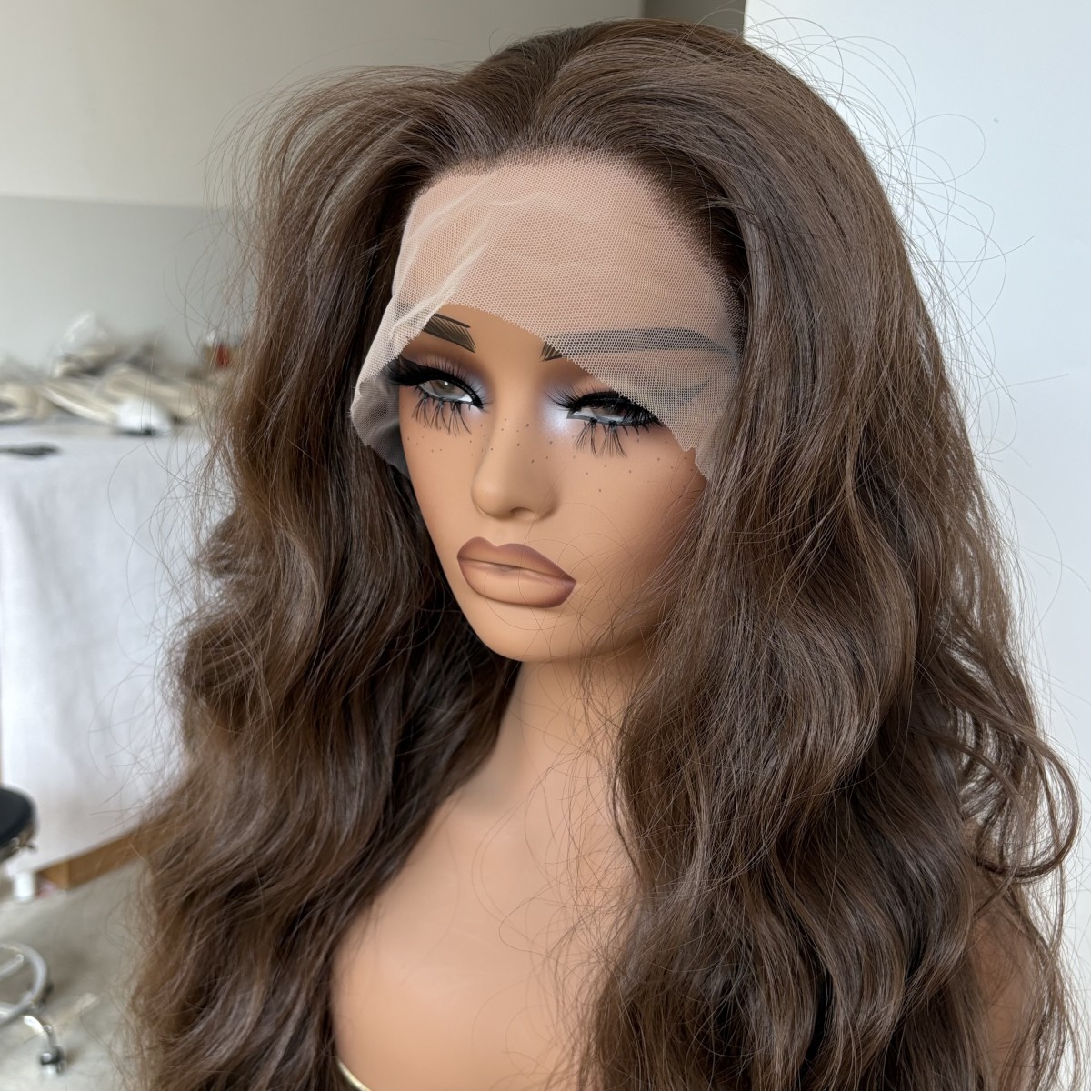 Synthetic Hair Heat Resistant Women Brown Long Wavy Frontal Lace Wigs