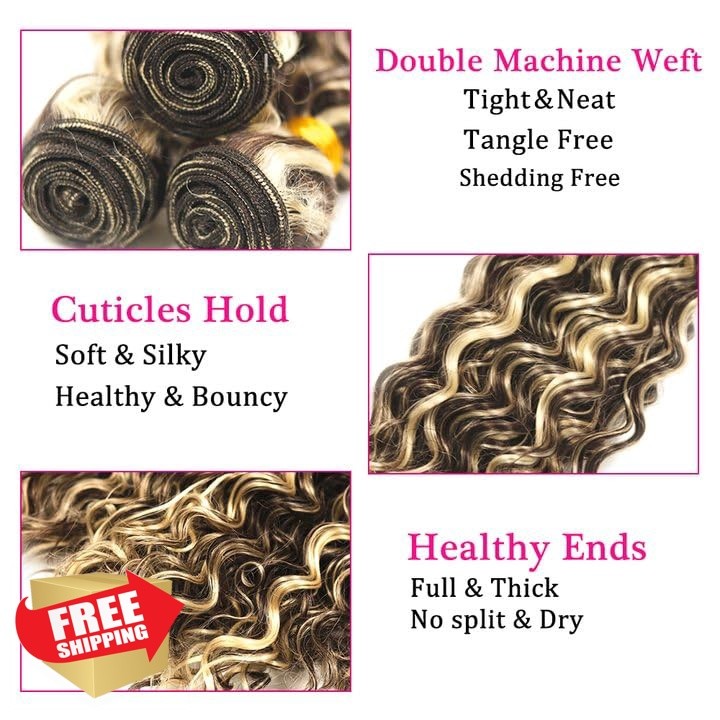 CrmBmod 22 Inch P4/613-Blonde-DP Deep Wave Human Hair Bundles