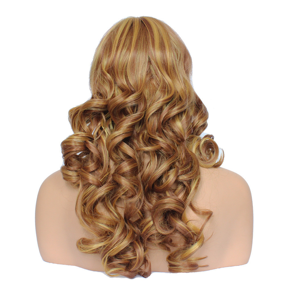 Classic Cap women Synthetic curly wavy Long Copper Shimmer wig HengFeng E12