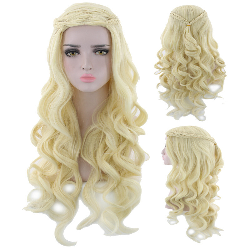 Women’s Wavy Curly Wig Long Ladies Hair Fluffy Wig Grey Blonde Wigs+Wig Cap