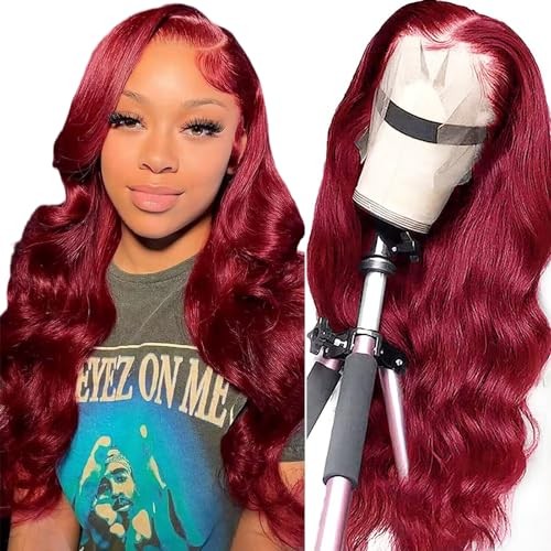 Burgundy Lace Front Wig 180 Density 13×4 Body Wave Baby Hair 24 Inch Human HD