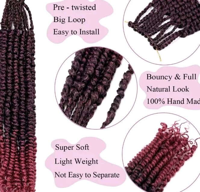 Passion Twist Hair Burgundy 18″ – 8 Pack High Quality Synthetic Bohemian Hair