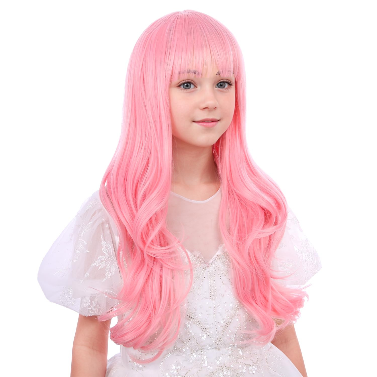 Kids Pink Wig with Bangs Child Pastel Pink Wigs Girls Long Curly Wavy Wig Kid Da