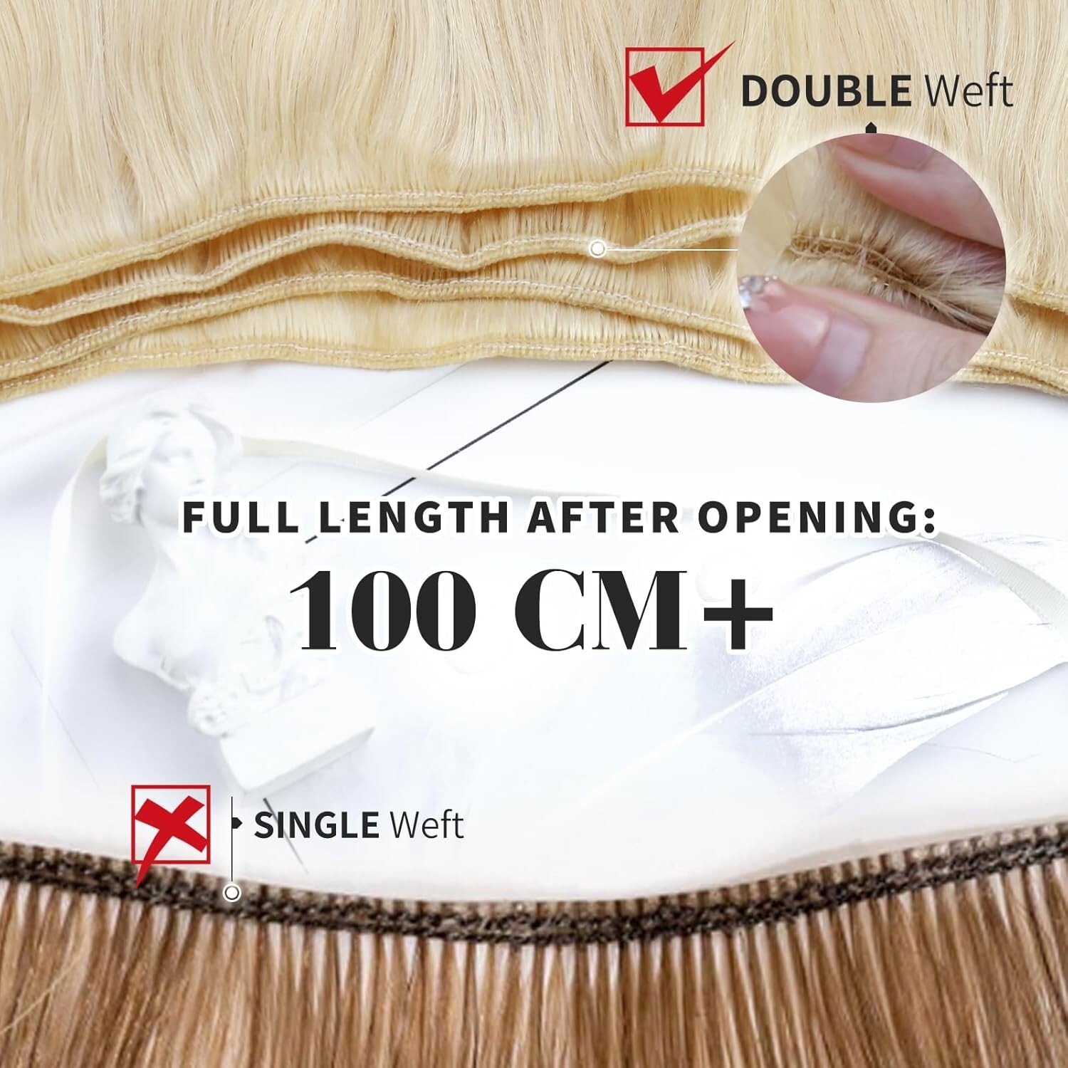 Versatile 100g Sew In Hair Extensions – Double Weft, Off Black, 20 In Length