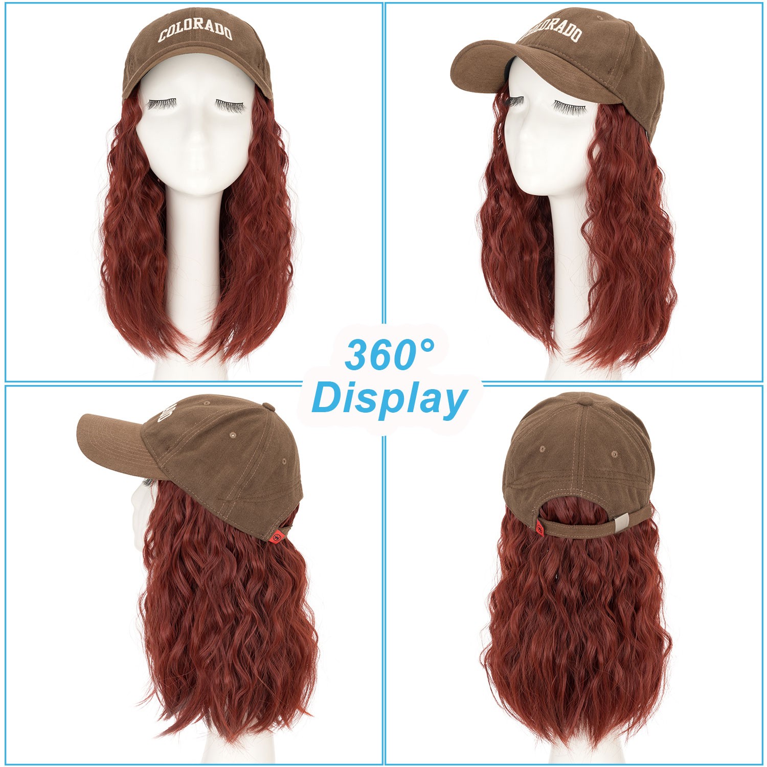 USA Cap with Hair Attached For Women Wig Hat with Hair Short Bob Style Synthetic