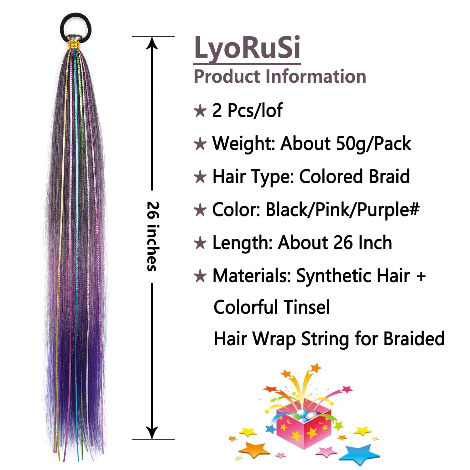 2 Pack Braid Ponytail Extension with Elastic Tie Straight Sleek Wrap Around Brai
