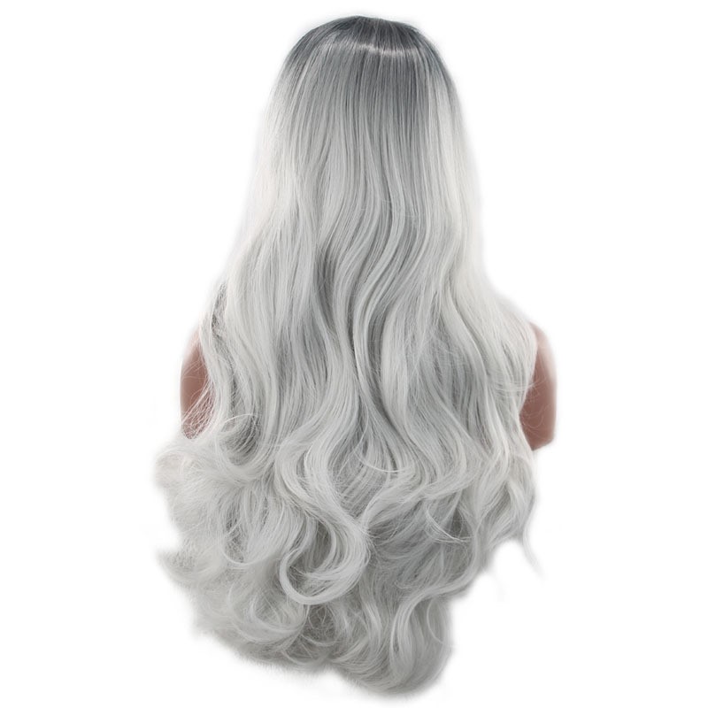 Highlight Ombre Black Grey Long Curly Double Ponytail Wig Harajuku Cosplay Wig