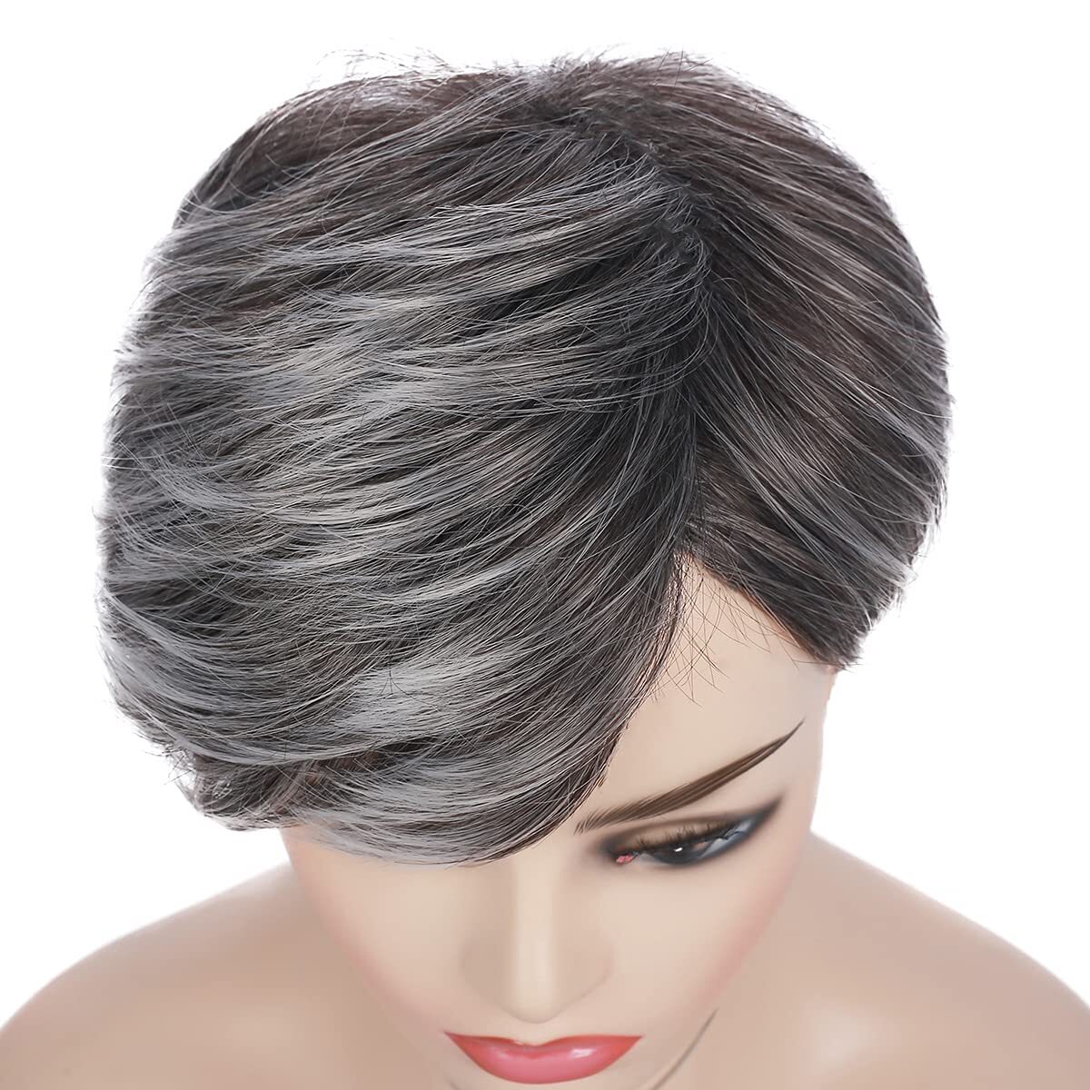 Womens Short Grey Wig Layered Synthetic Heat Resistant Pixie Hair Wig Daily US